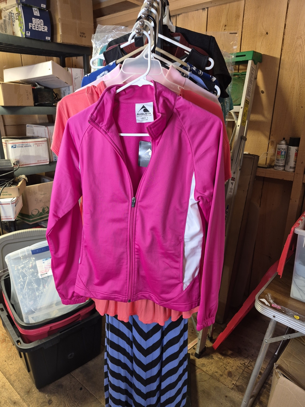 Augusta Sportswear Pink Full-Zip Athletic Jacket with White Side Panels Bin 54